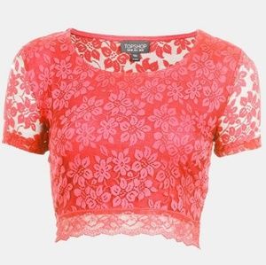 Topshop Coral Floral Crop